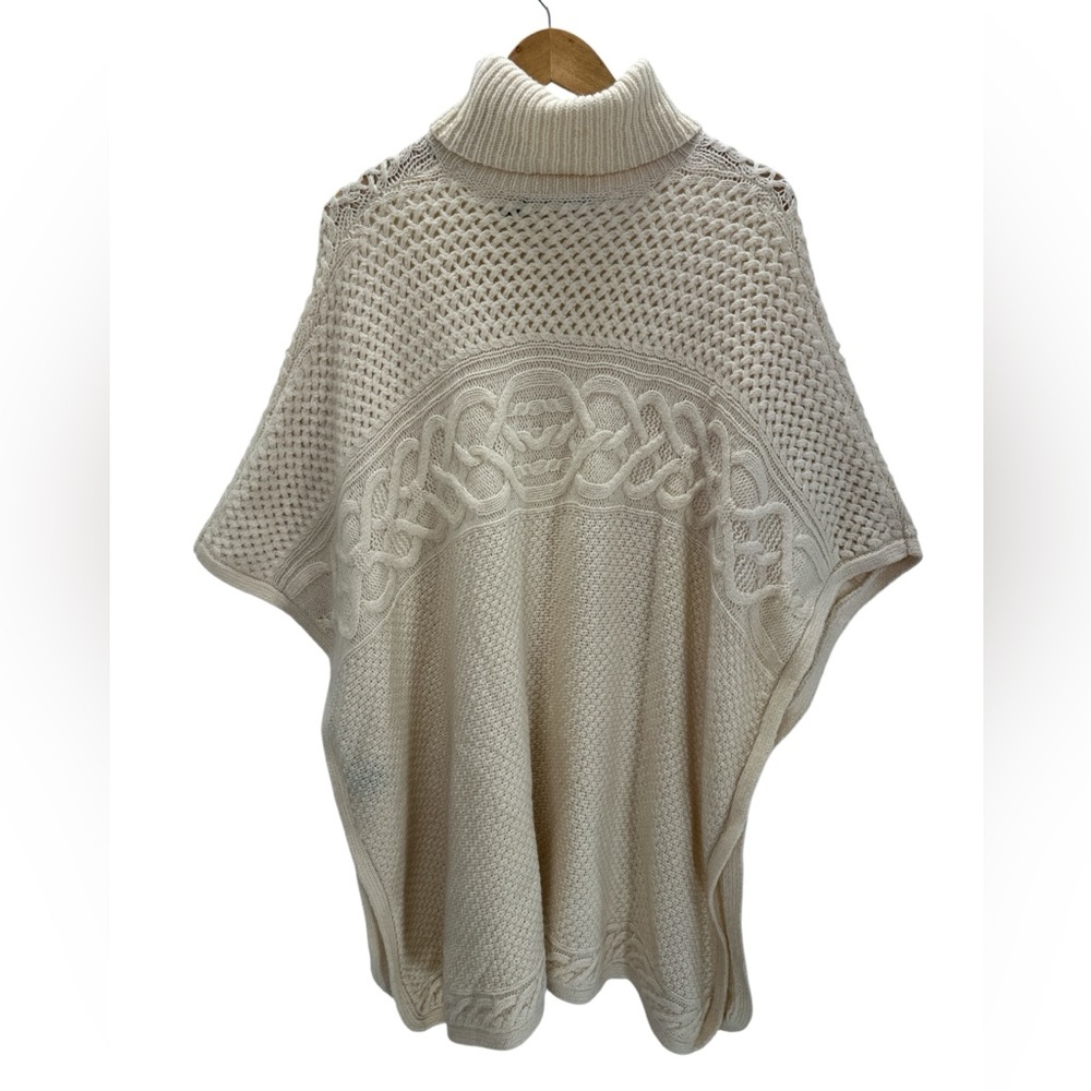 Lauren Ralph Lauren Wool Alpaca Cable Knit Relaxed Poncho Sweater Luxe Heritage - Picture 3 of 12